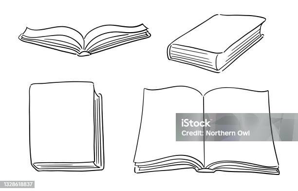 Ilustración de Conjunto De Libros De Tapa Dura Dibujados A Mano Libro Abierto Con Páginas Libro Cerrado y más Vectores Libres de Derechos de Libro