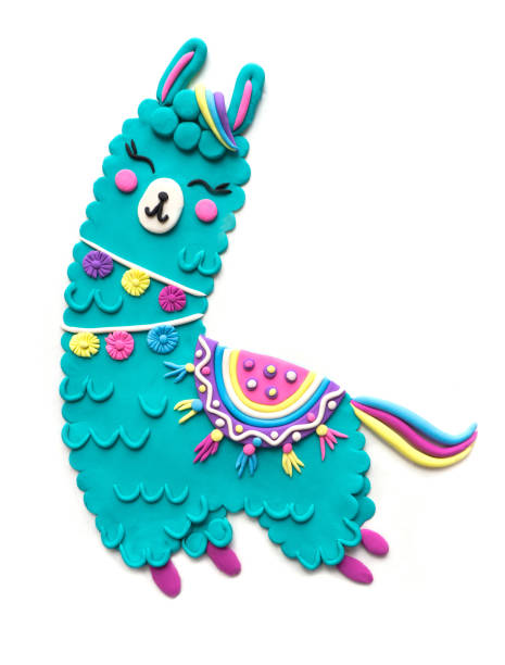 Cute ethnic tribal alpaca clay plasticine handmade illustration.