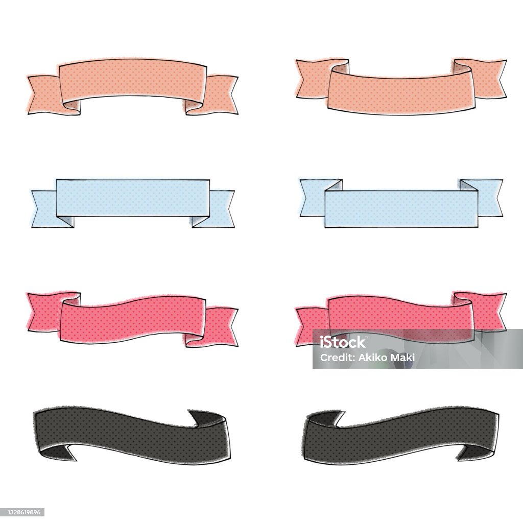 2 Ribbon Drawing Hand Drawn Style Ribbon Illustration Set Stock Illustration - Download ...
