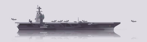 istock Vector aircraft carrier warship with fighters. Isolated illustration 1328620448