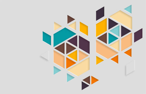 ilustrações de stock, clip art, desenhos animados e ícones de abstract colors papercutting minimalism  triangle geometric pattern background - folheto ilustrações