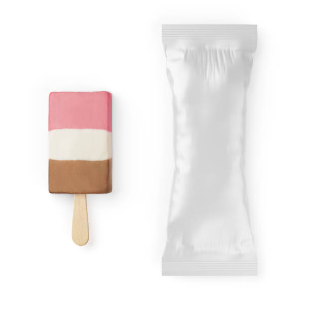 istock Neapolitan popsicle and clean package isolated. 3D rendering and photo. 1328621513