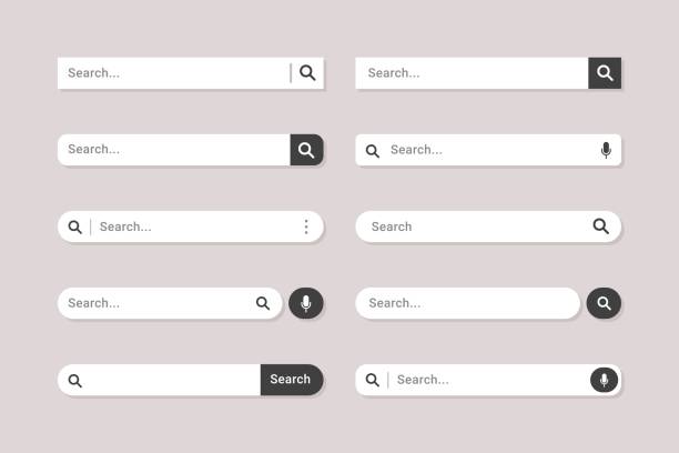 ilustraciones, imágenes clip art, dibujos animados e iconos de stock de barra de búsqueda para el gráfico vectorial de elementos de diseño de la interfaz de usuario - search button