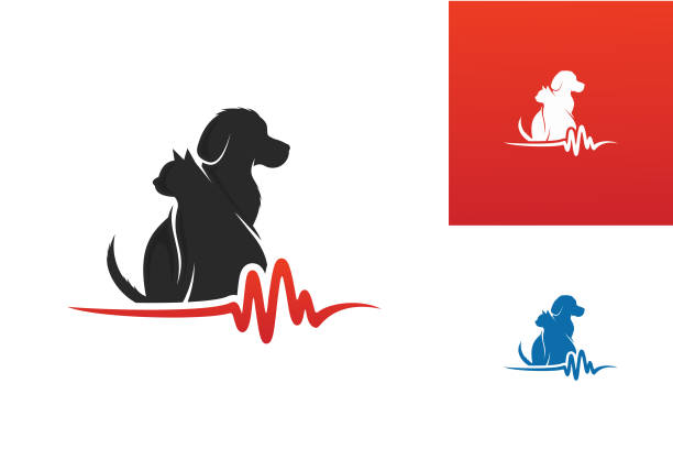 pulse pets logo vorlage design vektor, emblem, design konzept, kreatives symbol, icon - hund grafiken stock-grafiken, -clipart, -cartoons und -symbole
