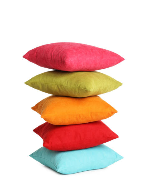 istock Stack of colorful decorative pillows on white background 1328628592