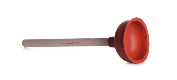 istock Plunger with wooden handle isolated on white. Pipe cleaning tool 1328628613