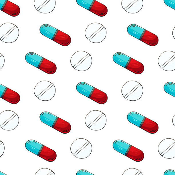 istock Vector Seamless pattern on a white background. Cartoon medical drugs in hand draw style. Background for packaging 1328631615