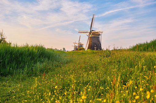 Unesco Werelderfgoed Kinderdijk Molens, Ancient Windmills in Kinderdijk in Rotterdam,  Netherlands