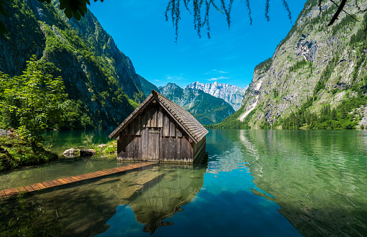 Famous and beautiful lake Obersee. Berchtesgaden, Bavaria, on a sunny day in summer
