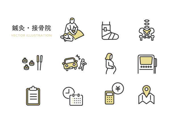 osteopathy, acupuncture and moxibustion icon set. osteopathy, acupuncture and moxibustion icon set. acupuncture stock illustrations