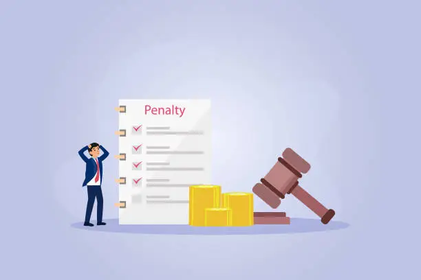 Vector illustration of Stressful businessman with penalty list