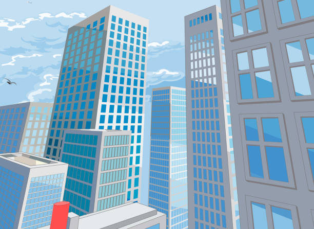 budynki miejskie cartoon comic book styl tło - new york city built structure glass backgrounds stock illustrations