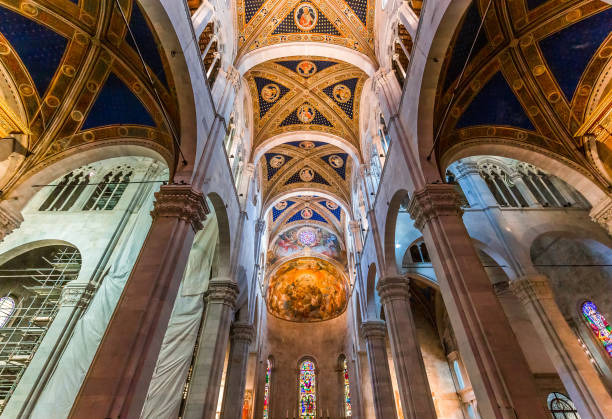 Lucca, italy, june 04, 2016 : architectural details of the central nave and pillars in san Martin duomo cathedral