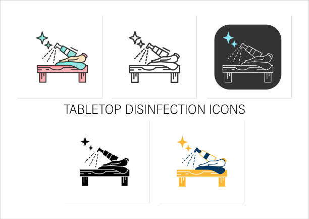bildbanksillustrationer, clip art samt tecknat material och ikoner med surface disinfection icons set - cleaning surface