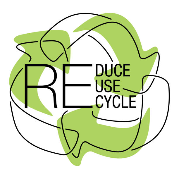 Reduce, Reuse, Recycle - environment saving Reduce, Reuse, Recycle - slogan of environment saving program in eco-friendly decoration. Isolatred vector motivational emblem. recycling stock illustrations