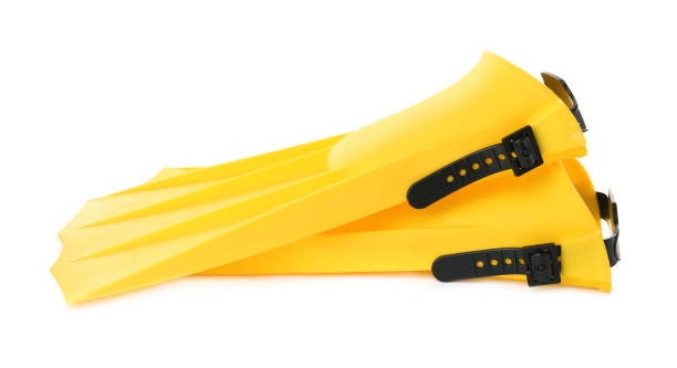 istock Pair of yellow flippers on white background 1328647069