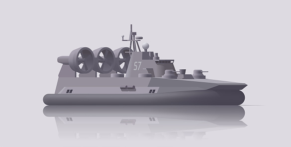 Hovercraft battleship on light background. Vector illustration. Collection