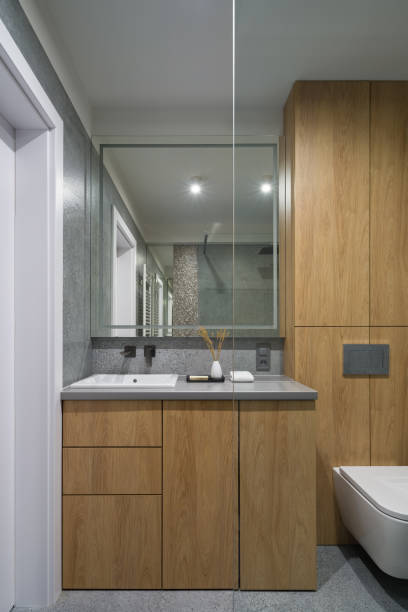 istock Elegant bathroom with wood decor 1328651057