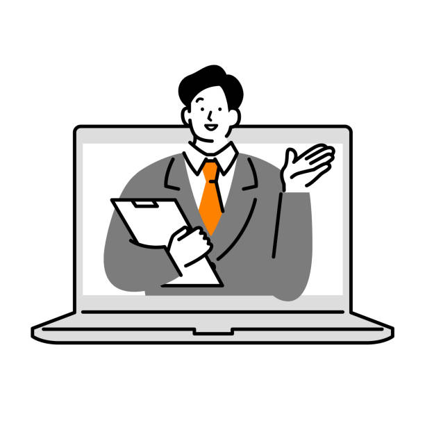 ilustrações, clipart, desenhos animados e ícones de empresários que te guiam online - mid adult men businessman men people