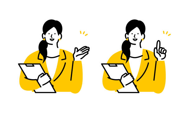 A woman with a clipboard to guide vector illustration sales pitch illustrations stock illustrations