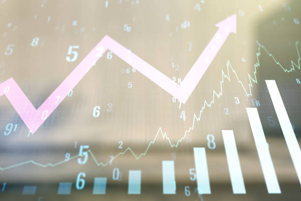 istock Multi exposure of virtual abstract financial graph and upward arrow on blurry modern office building background, forex and investment concept 1328654292