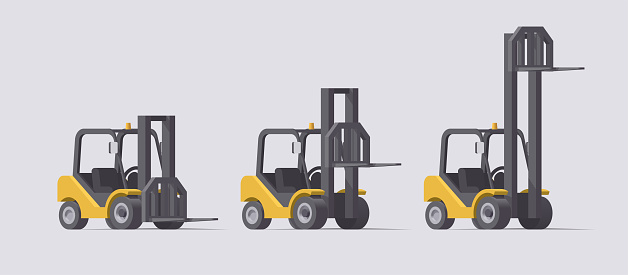 Vector Forklift Set 3d Forklifts With Different Fork Positions On Light ...