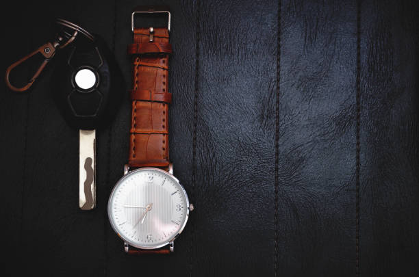 istock Leather watch on a black background 1328660872