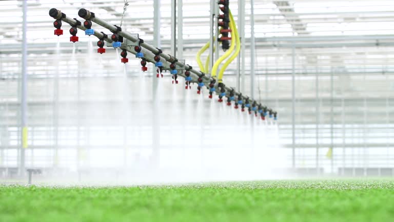 agriculture farm plant hydroponic, view of automatic watering of green in greenhouse technology spbd