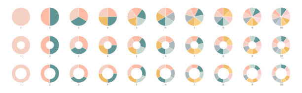 ilustraciones, imágenes clip art, dibujos animados e iconos de stock de símbolo de pieza de diagrama redondo de rueda. iconos de color del gráfico circular. signo de segmentación de división. gráfico de sección de círculo. infografía de 10,2,4,5 segmentos. trifásico, seis ciclos circulares. elemento geométrico. ilust - number 10 illustrations