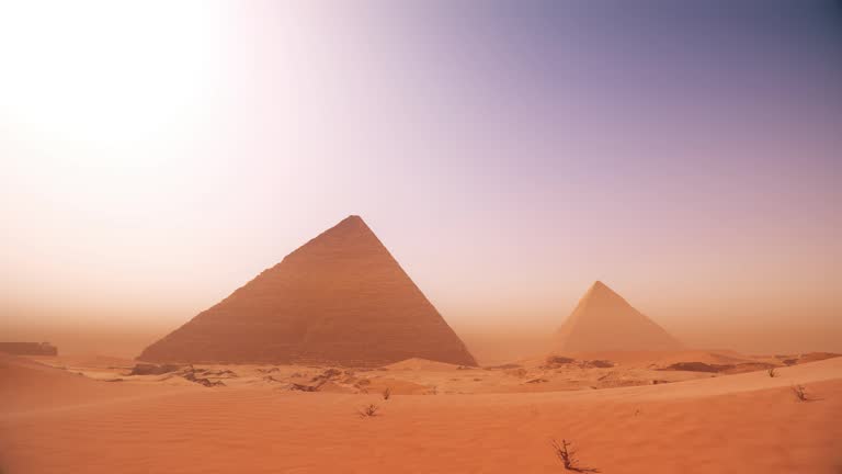 3d panning shot of the pyramids of Giza, computer animation