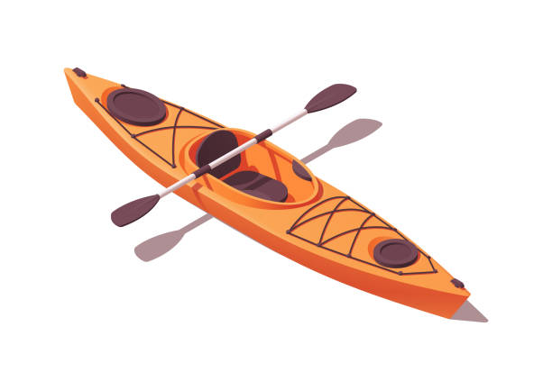 illustrazioni stock, clip art, cartoni animati e icone di tendenza di kayak isometrico con pagaia. illustrazione vettoriale. collezione - kayak