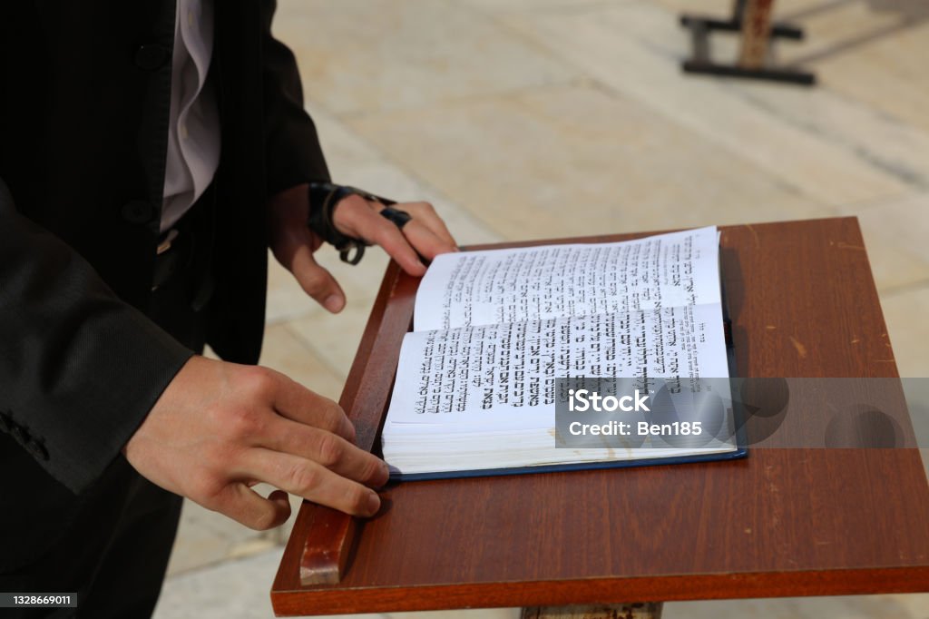 Jewish Prayer at the Western Wall in Jerusalem. Israel Hasidism Stock Photo