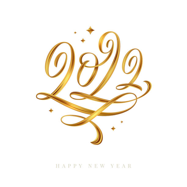 2022 logo - lettering calligraphy. Golden paint brushstroke. Golden New Year sign. Vector illustration. vector art illustration