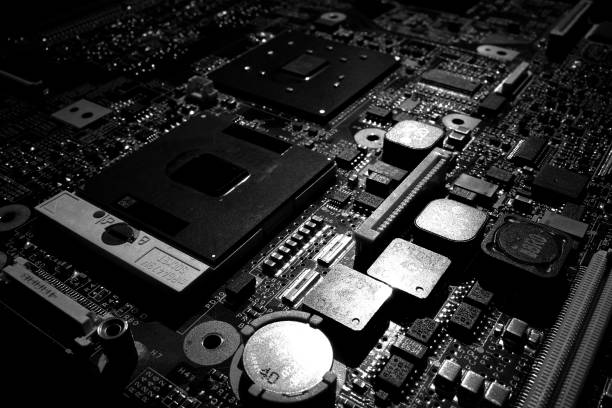 istock Close-up of circuit board and electronic components.　Black and white. 1328670566