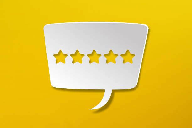 istock The best rating, five star shape in speech bubble on yellow background 1328673476