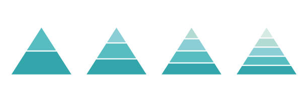 pyramide infografik blaues set. erfassung von dreieckshierarchie-datensegmenten - dreieck stock-grafiken, -clipart, -cartoons und -symbole