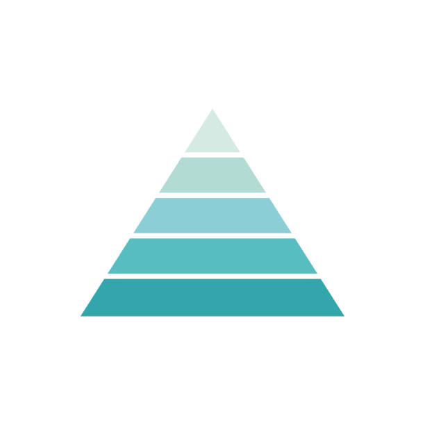 illustrations, cliparts, dessins animés et icônes de modèle d’infographie de pyramide avec cinq graphiques. segments de données triangle. - couches superposées