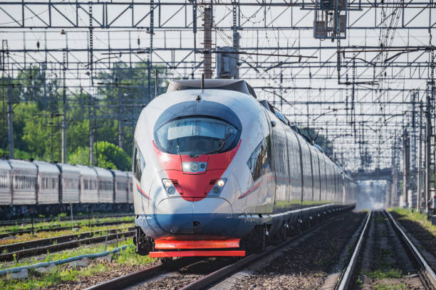 istock Highspeed train approaches to the platform. Moscow. 1328675142