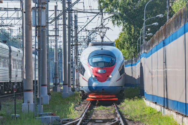 istock Highspeed train moves from depot. Moscow. 1328676094