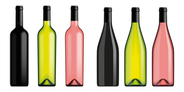 illustrazioni stock, clip art, cartoni animati e icone di tendenza di bottiglie bianche di vino rosa bianca rossa per mockup - wine bottle bottle burgundy wine