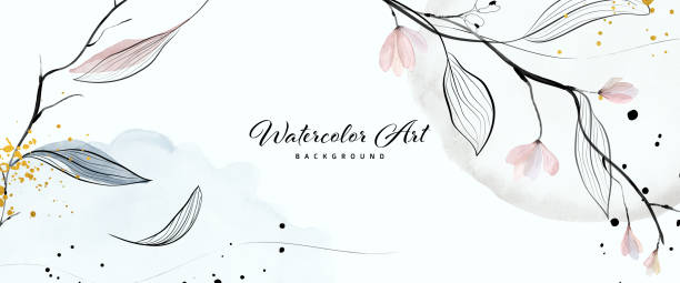 istock Abstract background watercolor gentle flower leaves and gold drops 1328678735