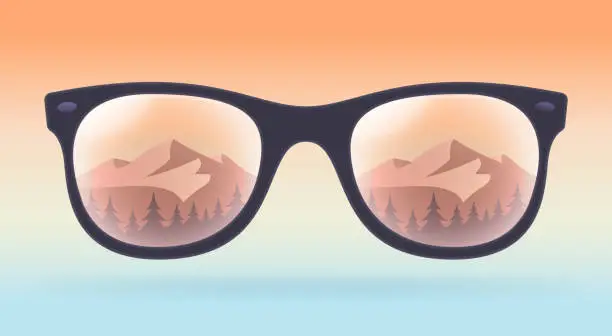 Vector illustration of Mountain Reflection Travel Hiking Glasses