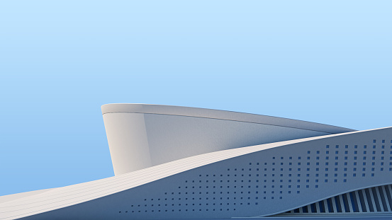 curved wall of a modern building facade close-up. 3d rendering
