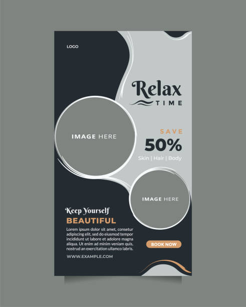 Creative and modern beauty care promotion design. Flat design vector with a photo collage. Usable for social media, banner, and web internet ads Creative and modern beauty care promotion design. Vertical Flat design vector with a photo collage. Usable for social media, banner, and web internet ads. Editable story instagram template hair posters for salon stock illustrations