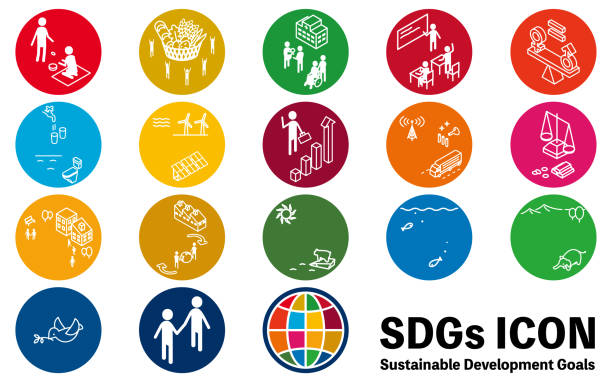 bildbanksillustrationer, clip art samt tecknat material och ikoner med sdgs, circular icons of 17 goals - hållbarhetsmål illustrationer