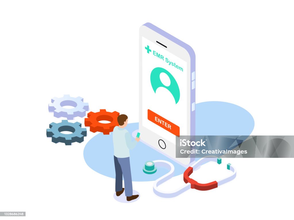 Emr Conversion Cartoon Emr System Isometric Stock Illustration - Download Image Now ...