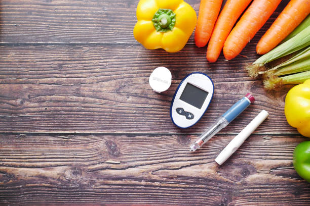 istock diabetic measurement tools and fresh vegetable on table 1328687797