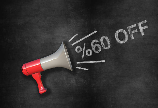 istock 60 percent sign and megaphone on Blackboard 1328688642