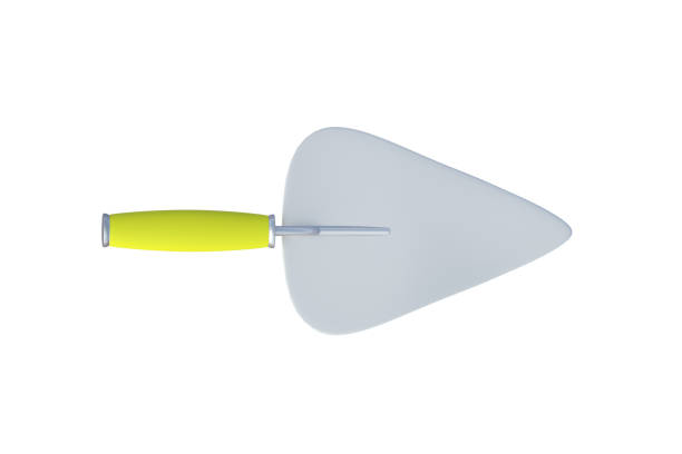 One metal trowel with yellow handle isolated on white background. Top view. 3d render