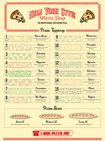 Retro Fast Food Restaurant Menu with Outline Ingredient Icons for Ordering Delivery or Takeaway in Deli Style